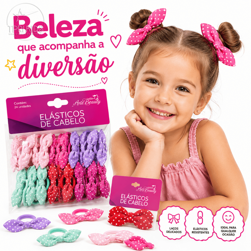Kit 24 a 144 Elástico de Cabelo com Laço Xuxinha Rabicó  Médio Diversas Cores Enfeite para Menina