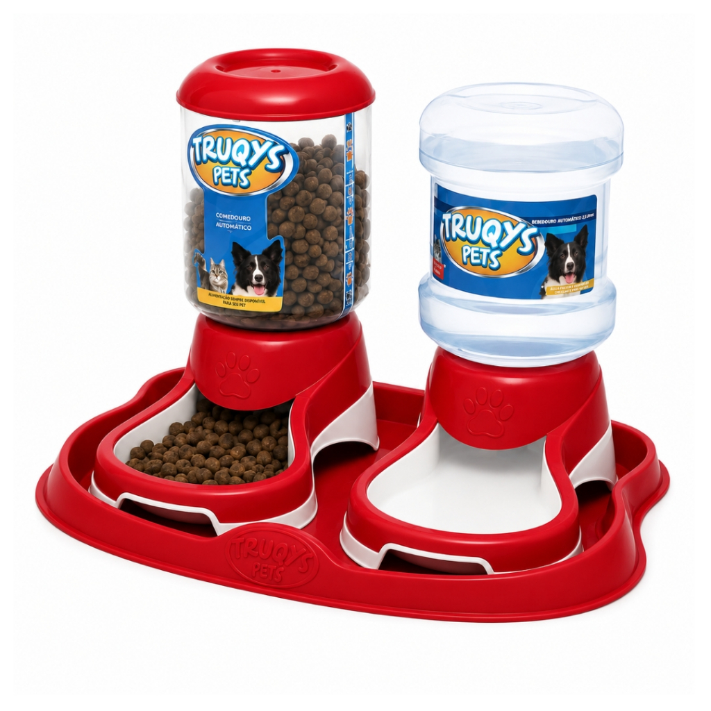 Kit Comedouro e Bebedouro Automático Truqys 3 Peças com Bandeja para Cães e Gatos — imagem 2 de 2