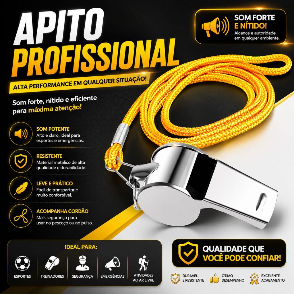 KIT Apito De Metal Com Cordão Profissional 115 dB Árbitro Juiz Jogo Bolinha Educador Físico Piscina