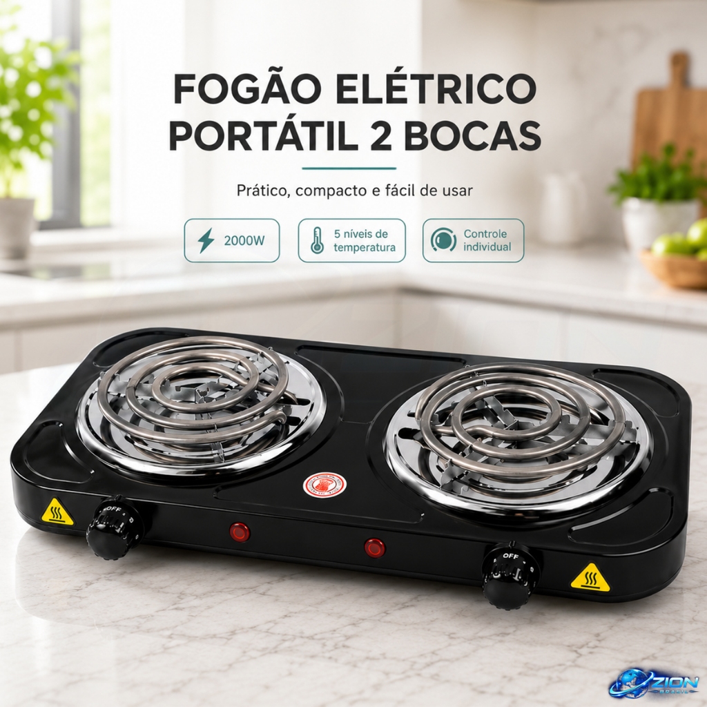 Fogão Elétrico 2 Bocas 110v ou 220v Fogareiro Camping Portátil Acampamento Cozinha Pequena Kitnet