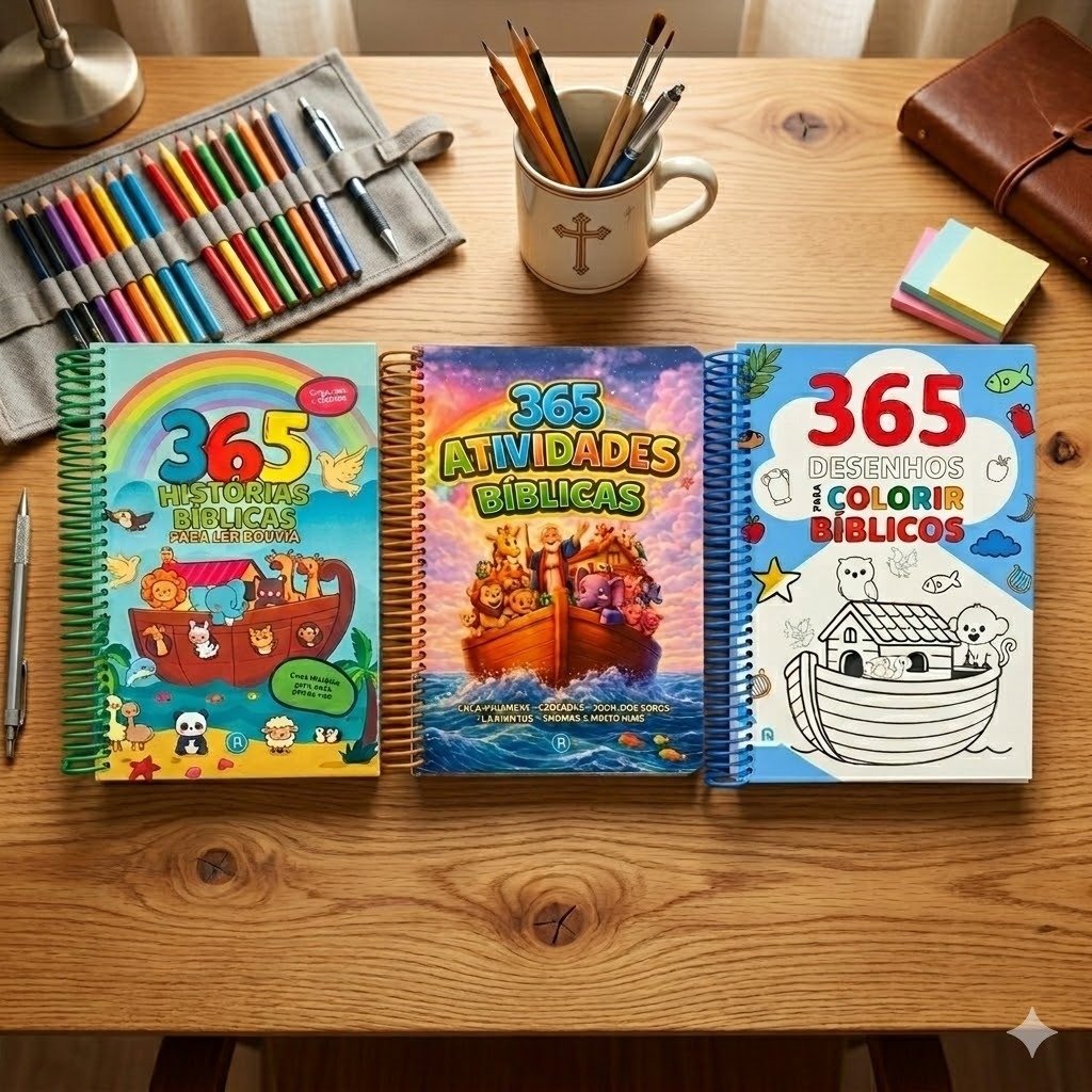 Kit C/ 3 Livros Biblicos / 365 Histórias + Atividades Espiral + Desenhos Espiral