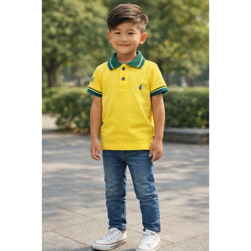 Camisa Polo ou Body Polo Infantil Amarela Canarinho