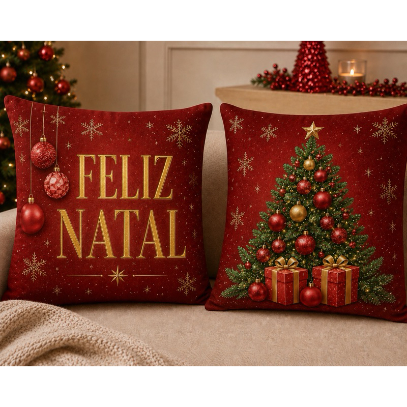 Kit 2 capas de almofadas Natal 45x45 modernas papai noel árvore de Natal presente Estampada decorativa