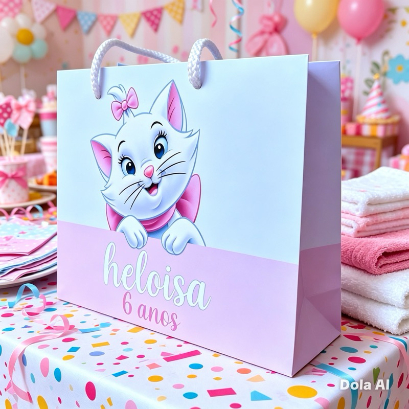 20 Sacolinha Personalizada Gatinha Marie - Lembrancinha Festa Aniversário Pegue e Monte