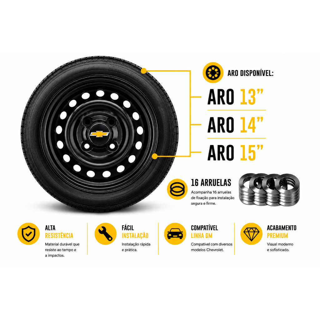 Kit 4 Calotinha Para Carro Chevrolet Kadett 4x100 4 Furos Aro 13 14 15 Roda de Ferro