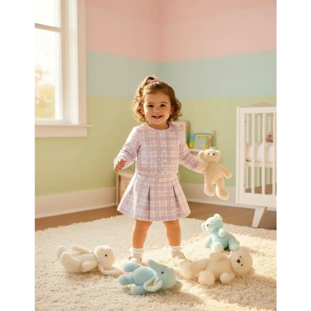 Conjunto Infantil Feminino Matelassê com Saia e Casaquinho – 1 a 3 anos