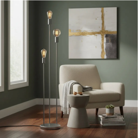Luminaria Abajur de Chão e Piso Premium 136Cm Haste Tripla Soquete e27 Decoração casa canto de sala quarto escritório