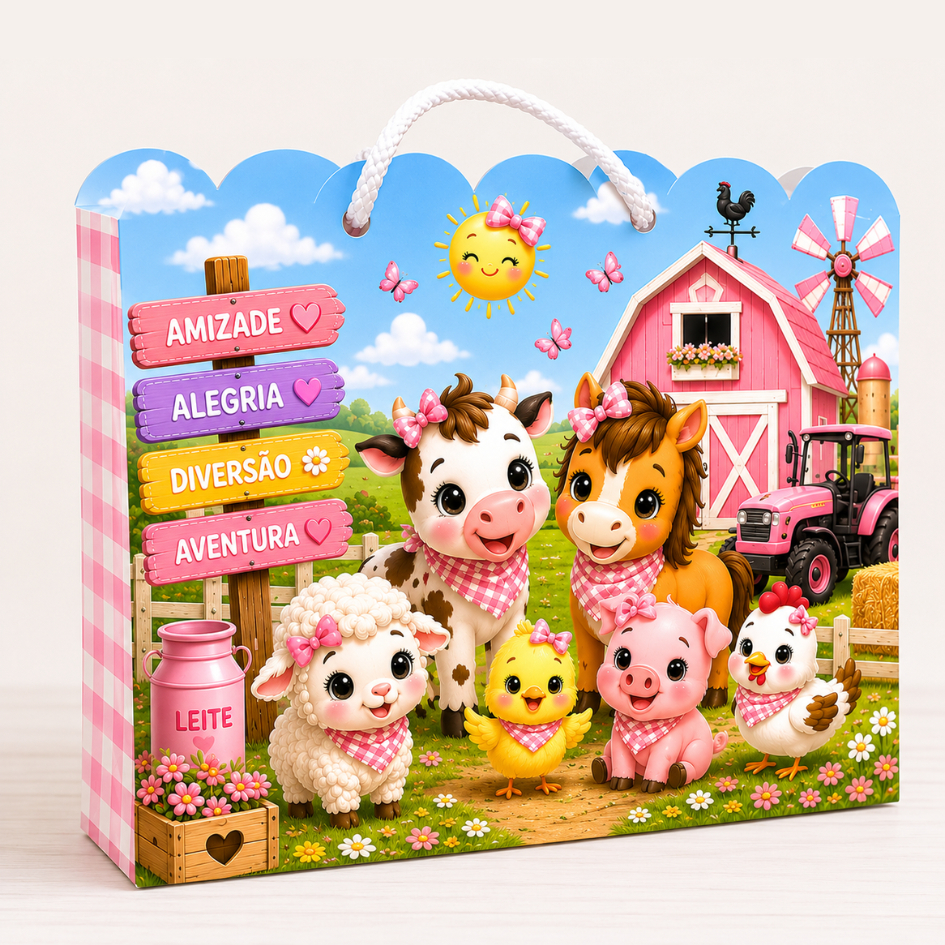 Sacolinha tema Fazendinha Infantil Personalizada Festa lembrancinha Pegue e Monte Envio Rápido