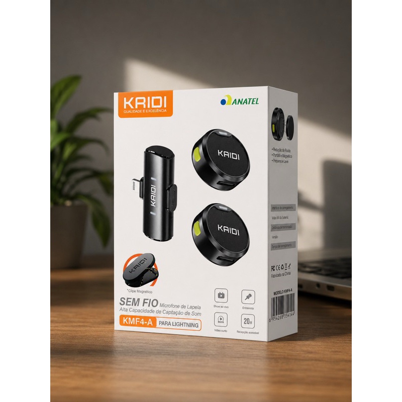 Microfone de Lapela Kaidi com Clip Magnético para Fixação Fácil