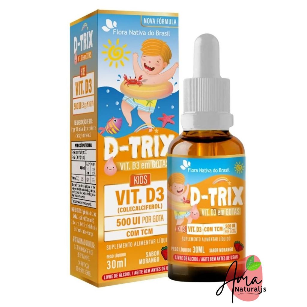 Suplemento Vitamina D -D-TRIX ( Vitamina D3 infantil) 30ml - Sabor Morango - Flora Nativa