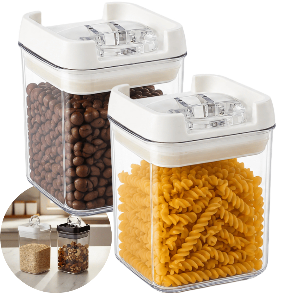 2 Pote Hermético 300ml Transparente com Trava para Grãos Cereais Temperos Armazenar Alimento Cozinha
