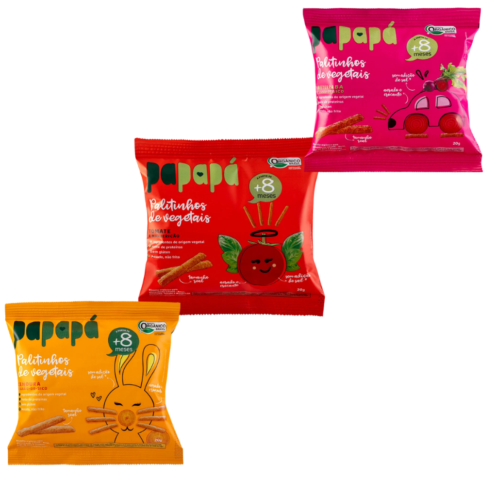 Biscoito Orgânico Palitinhos Vegetais Sabores Papapá - 20g - 3 unidades