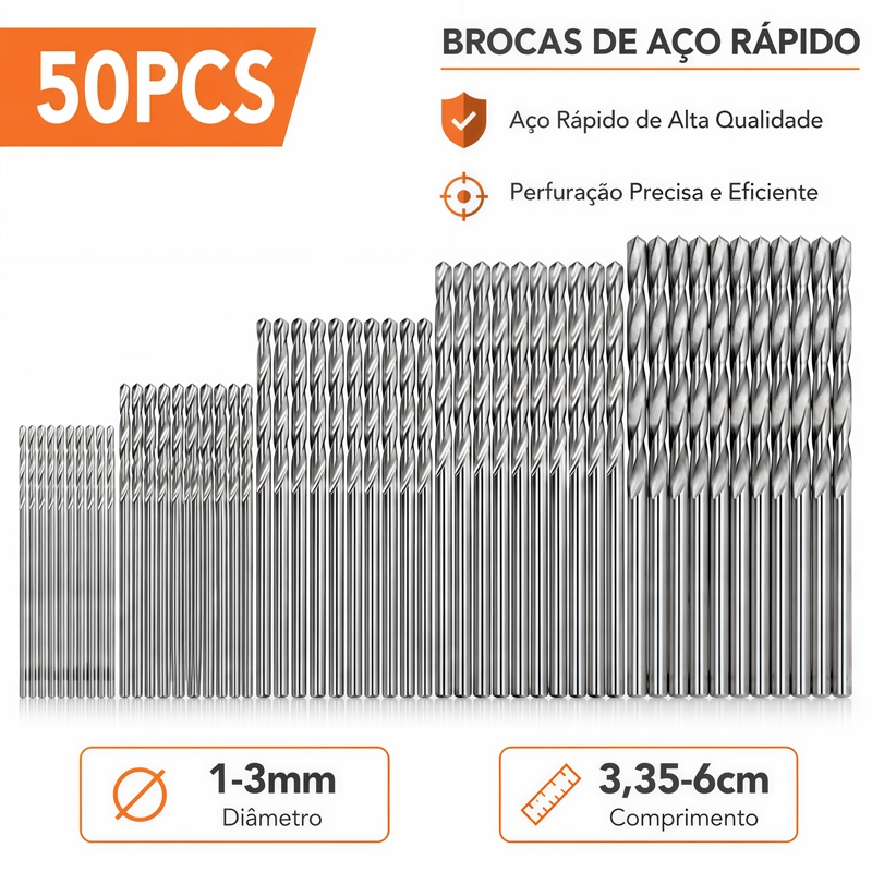 Kit 50 Brocas Aço Rapido 1mm 1,5mm 2mm 2,5mm 3mm （50pcs）