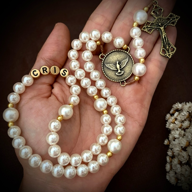 Terço Divino Espírito Santo personalizado com Nomes - Presente Católico Crisma - Primeira Comunhão - Eucaristia