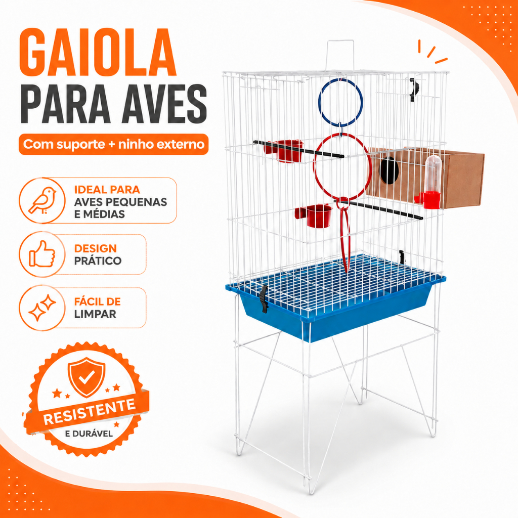 Gaiola Viveiro para Pássaros Agapornis Calopsita com Ninho Bebedouro Poleiros e Suporte