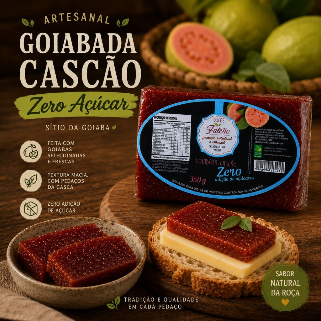 Goiabada Cascão 350gZero Açúcar Doce Cremoso de Goiaba Caseiro Tradicional Pedaços da Casca