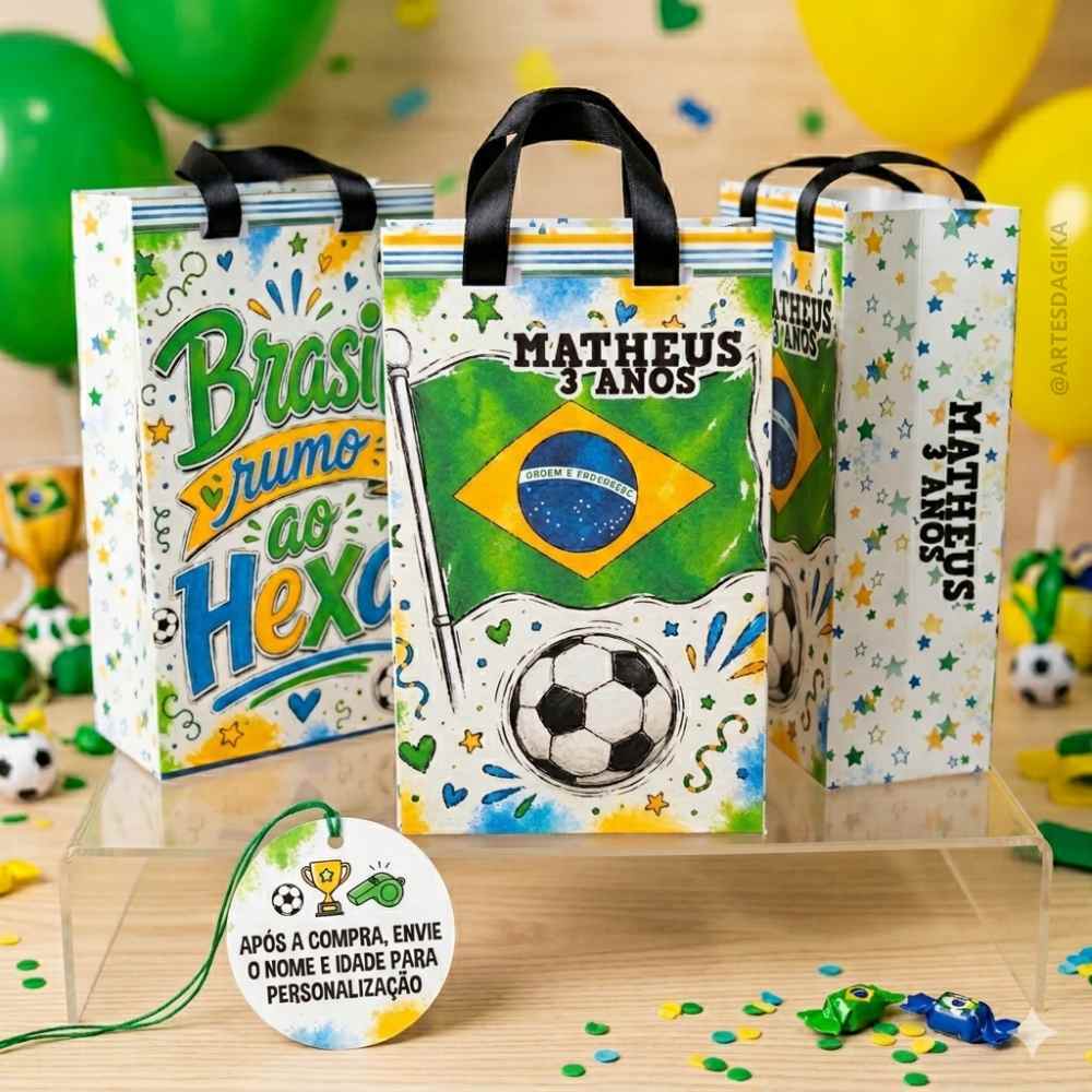 Kit Sacolas Personalizadas da Copa do Mundo do Brasil | Sacolinhas | Futebol | Lembrancinhas da Copa