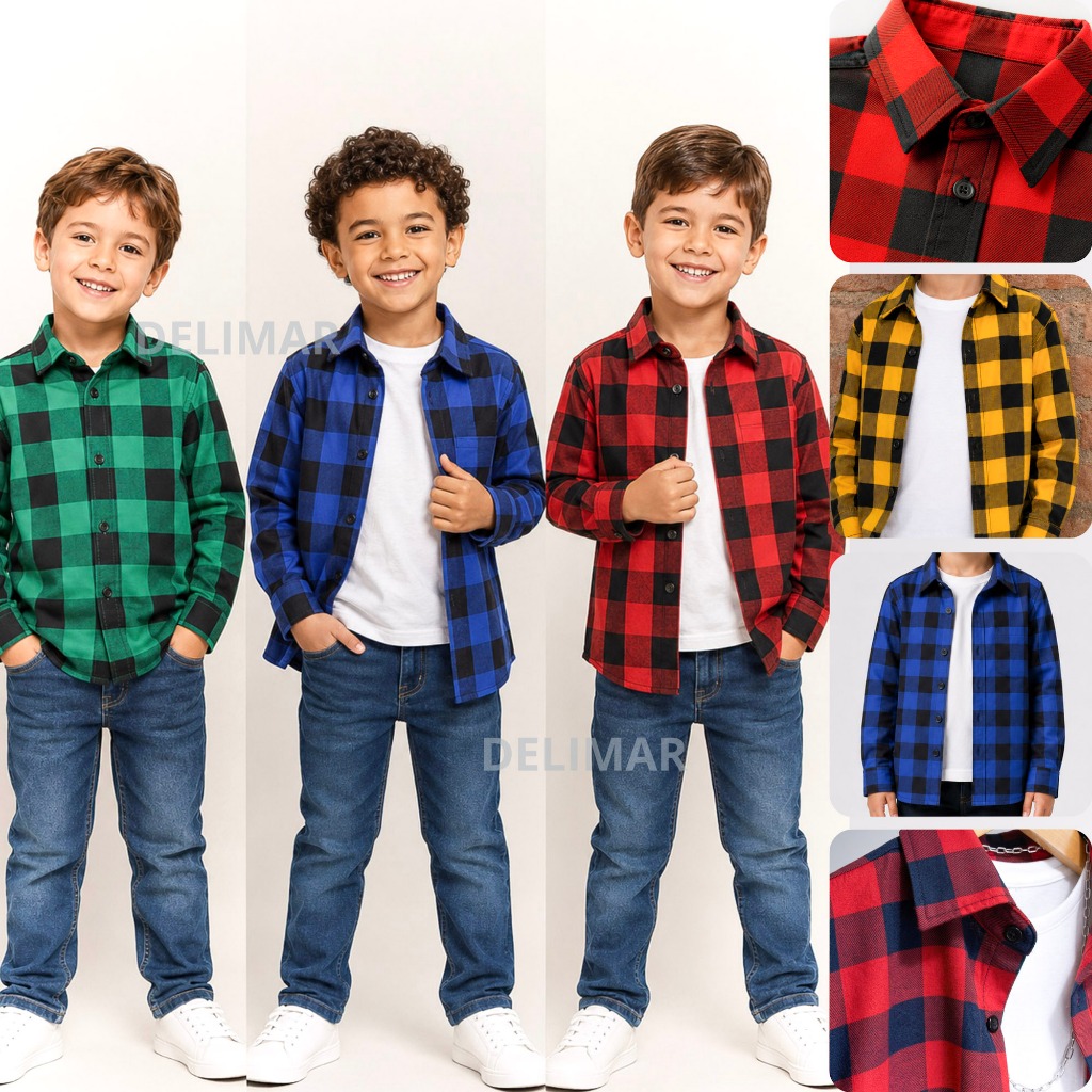 Camisa Xadrez Infantil Menino Menina Manga Longa 7 Cores Festa Junina Passeio Aniversário Tam 2 a 10