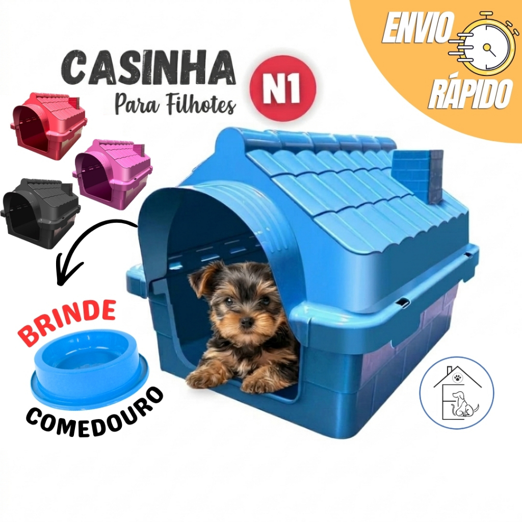 CASINHA CACHORRO RINOPET N1 PARA FILHOTES PORTE MINI CÃES GATOS RESISTENTE LAVÁVEL + COMEDOURO