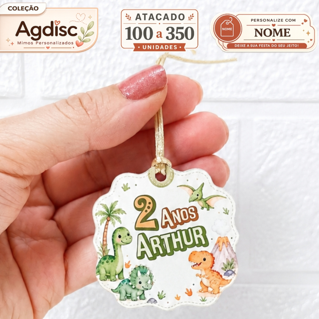 Tag Dinossauro Lembrancinha Aniversário Infantil Personalizada 100/350 un