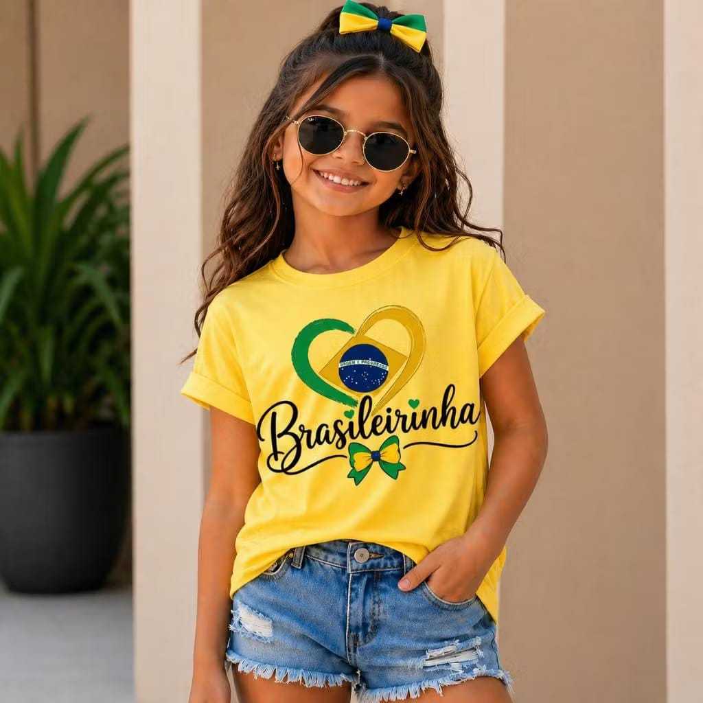 CAMISETA INFANTIL BLOGUEIRA BRASIL ESTAMPADA 100% ALGODÃO