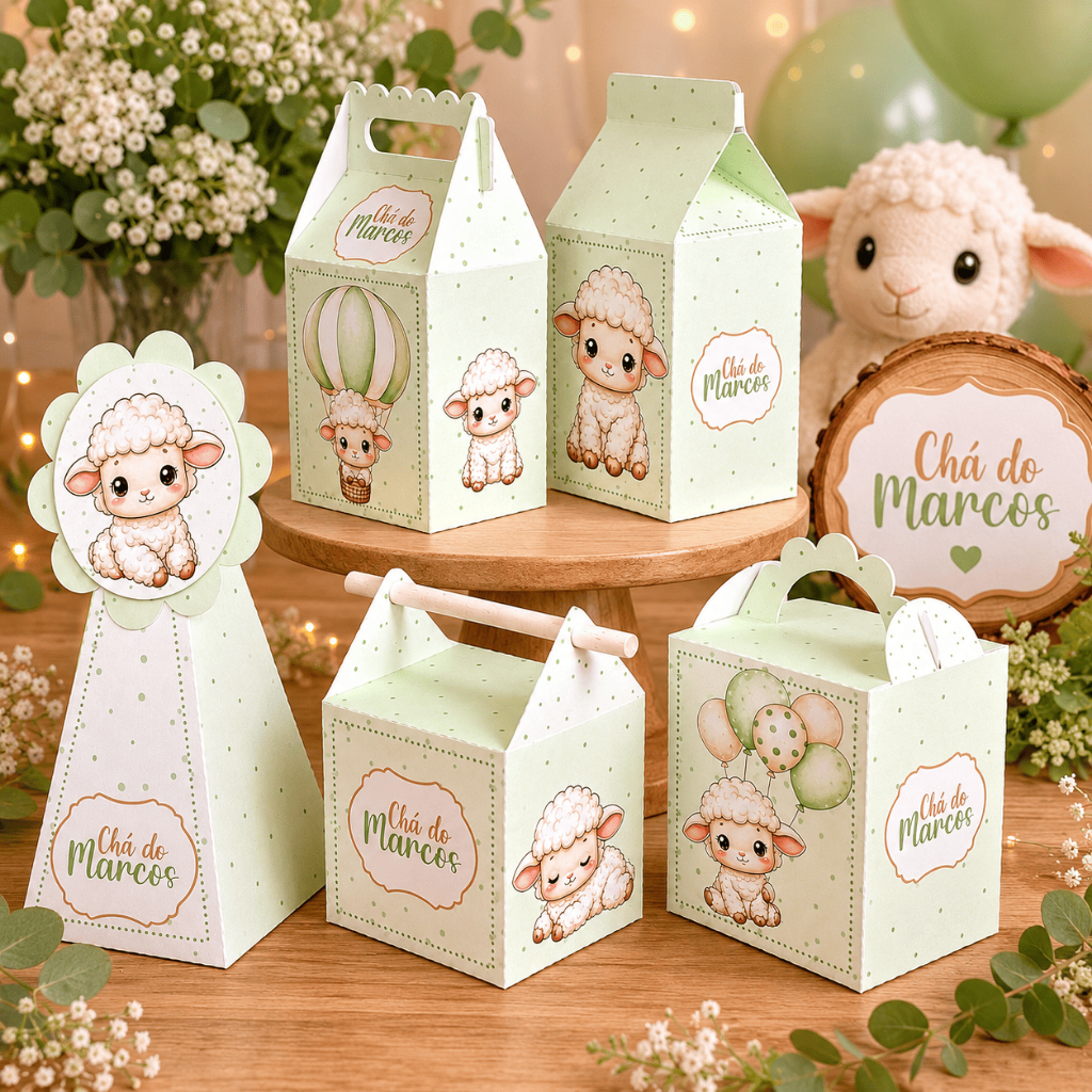Caixinhas Tema Ovelhinha Verde Personalizadas