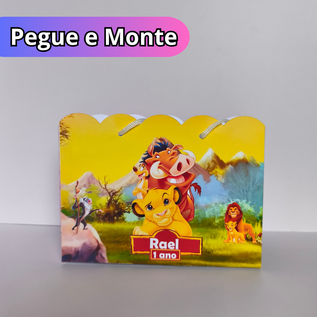 Sacolinha Personalizada Pegue e Monte Rei Leão festa infantil formato nuvem sacolinha surpresa simba