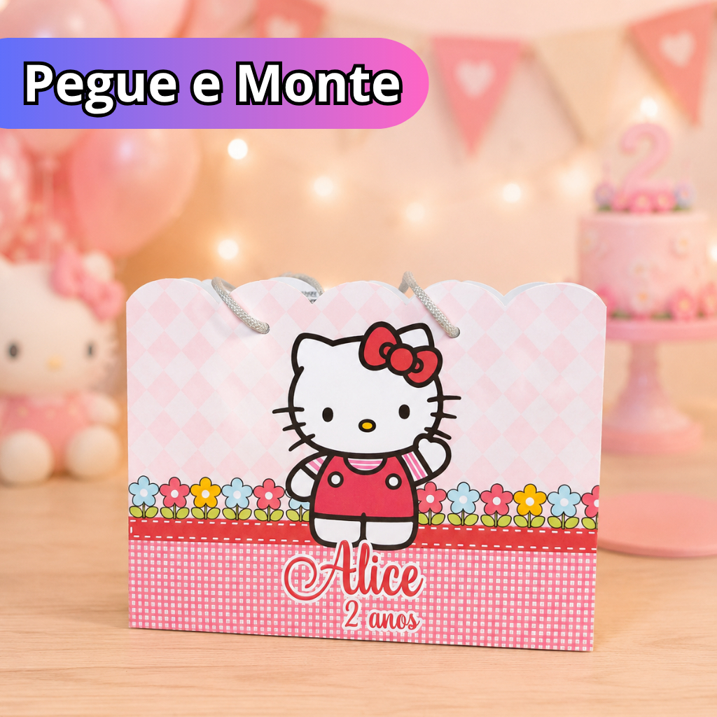 Sacolinha Personalizada Pegue e Monte Hello Kity festa infantil formato nuvem sacolinha surpresa