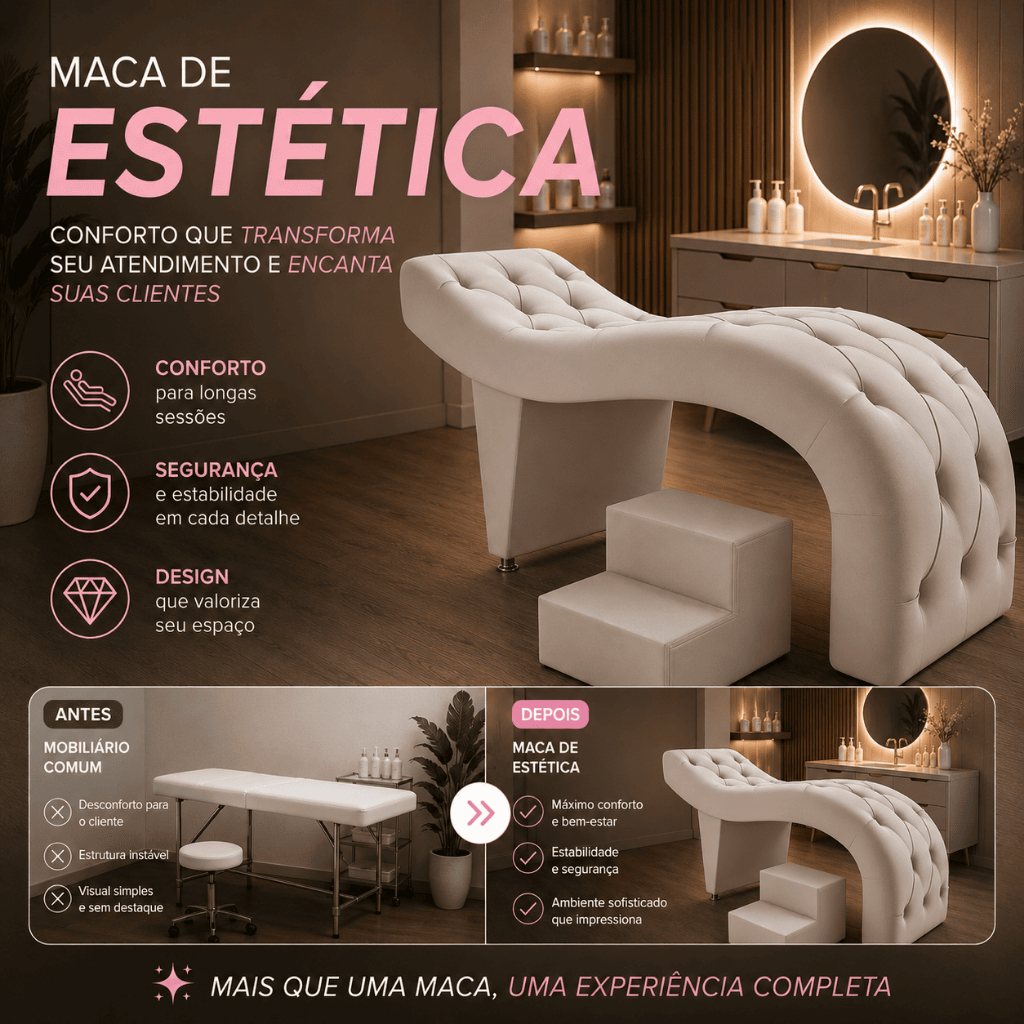 Imagem Maca de Estética Facial Designer Sobrancelhas Profissional Cílios Lash Estofada Escada Veludo Bege