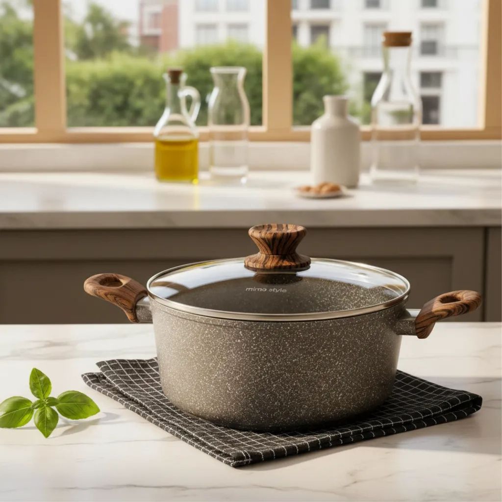Caçarola Panelas 20 Cm Antiaderente Cerâmica Fundo Triplo De Indução Cook Top Tampa Vidro Com Saída De Vapor Cozimento