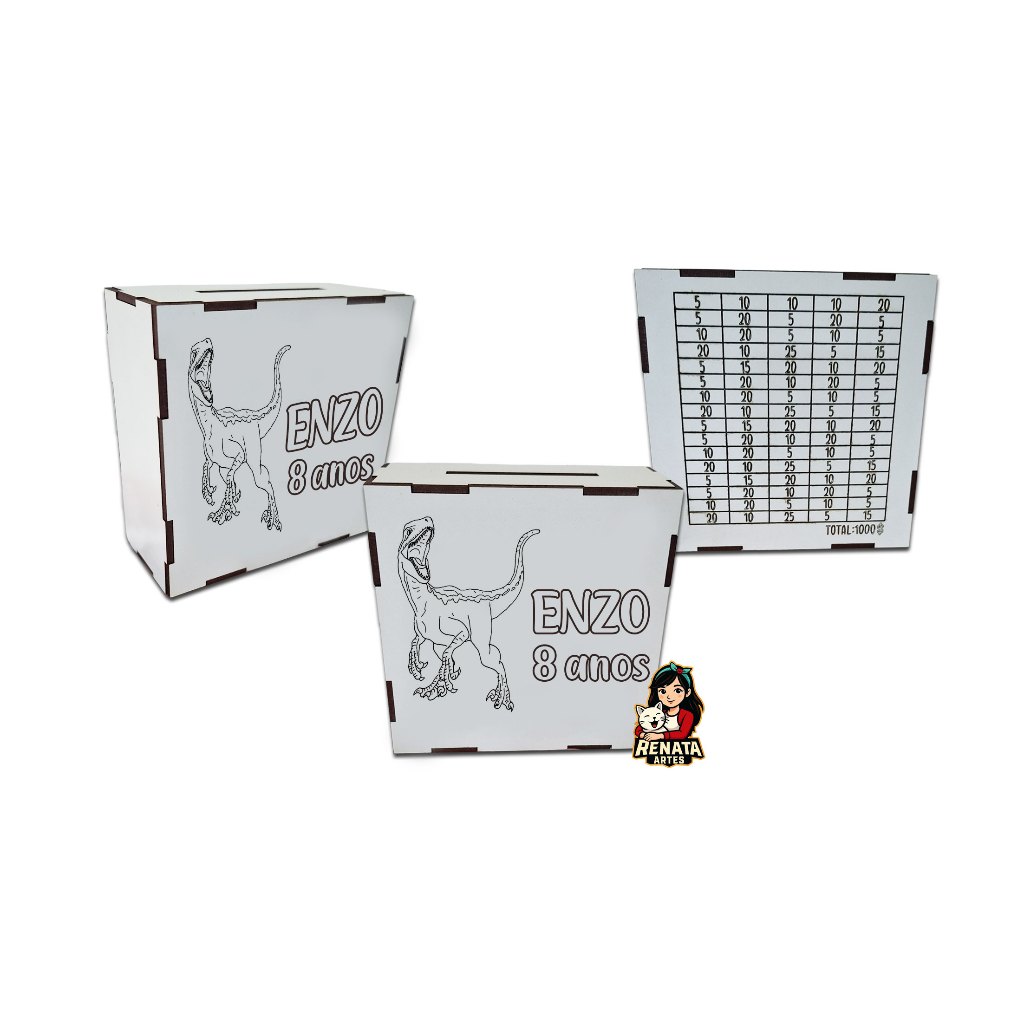 20/25/30 Cofrinho mdf personalizado para lembrancinha de aniversário infantil dinossauro