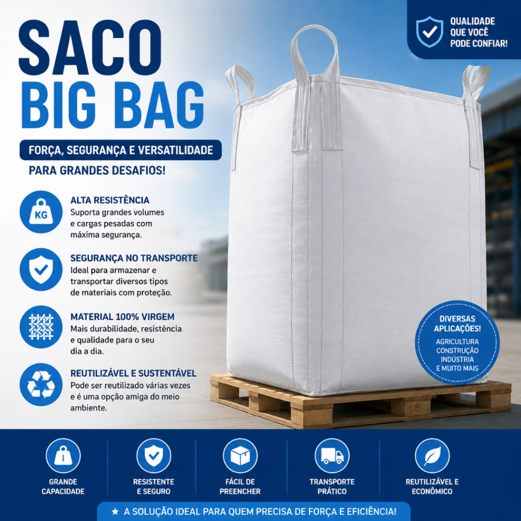 Saco Big Bag 90x90x120 cm 1000kg Resistente Reforçado 1m³ Serviços Gerais