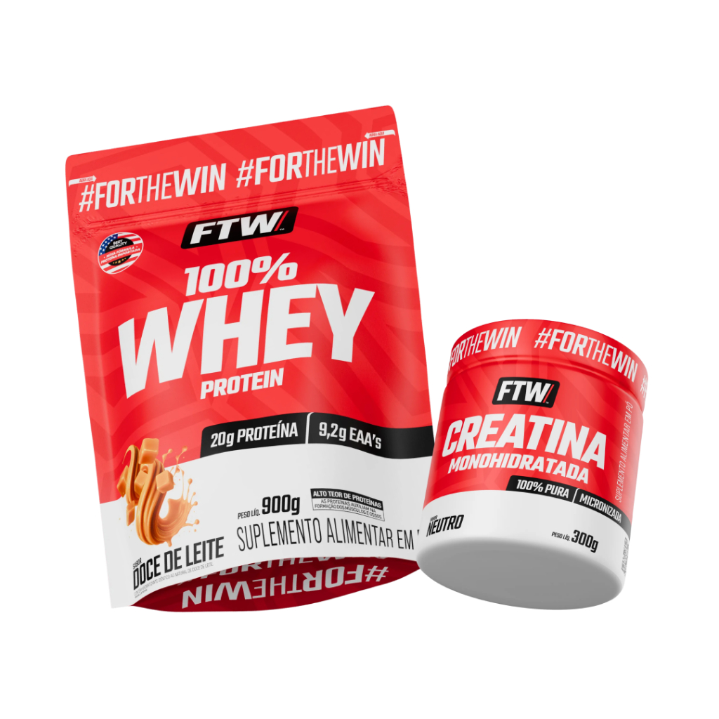 Kit 100% Whey protein Refil 900g  + Creatina Monohidratada Pura 300g - FTW