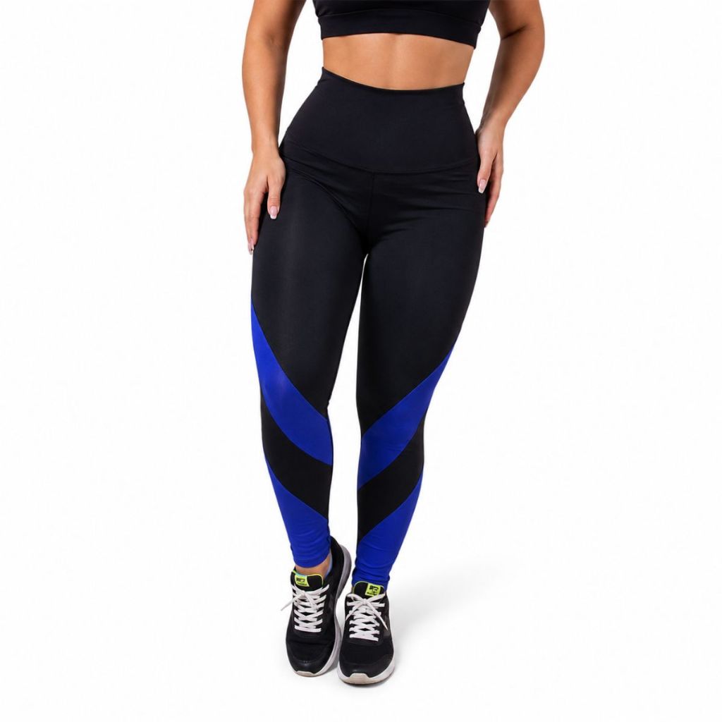 Calça Legging Bicolor Feminina Cós Alto Academia Leg Fitness Conforto Compressão Sem Transparência