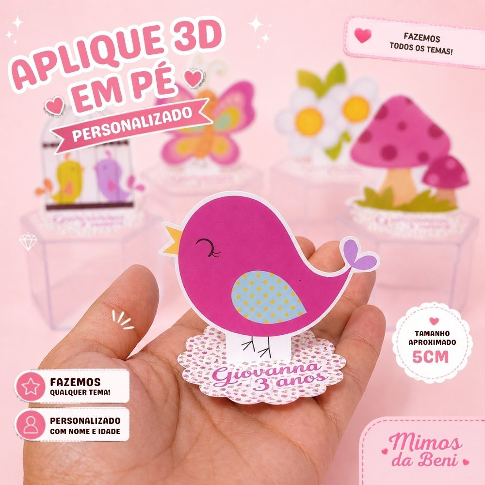 Aplique em Pé 3D Jardim Encantado Festa Infantil Personalizado Nome e Idade Decoração e Lembrancinha