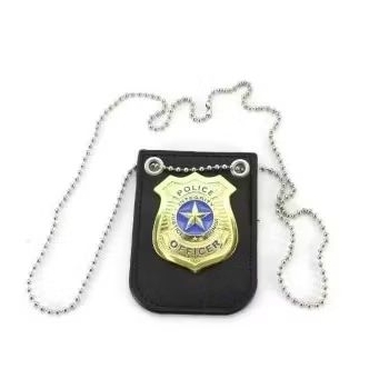 Distintivo Dourado Policial Dois em 1 Broche Ou Cordão Fbi Swat Fantasia