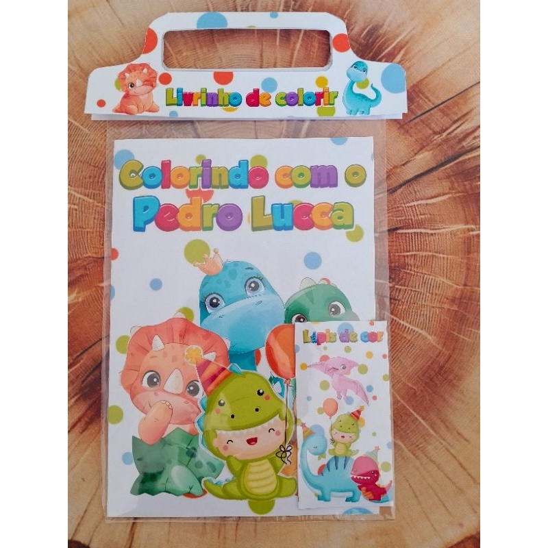 Kit Livrinho/ Revista de Colorir Personalizado Infantil + Lápis ou Giz | Dino Baby -Todos os temas | Lembrancinha Festa