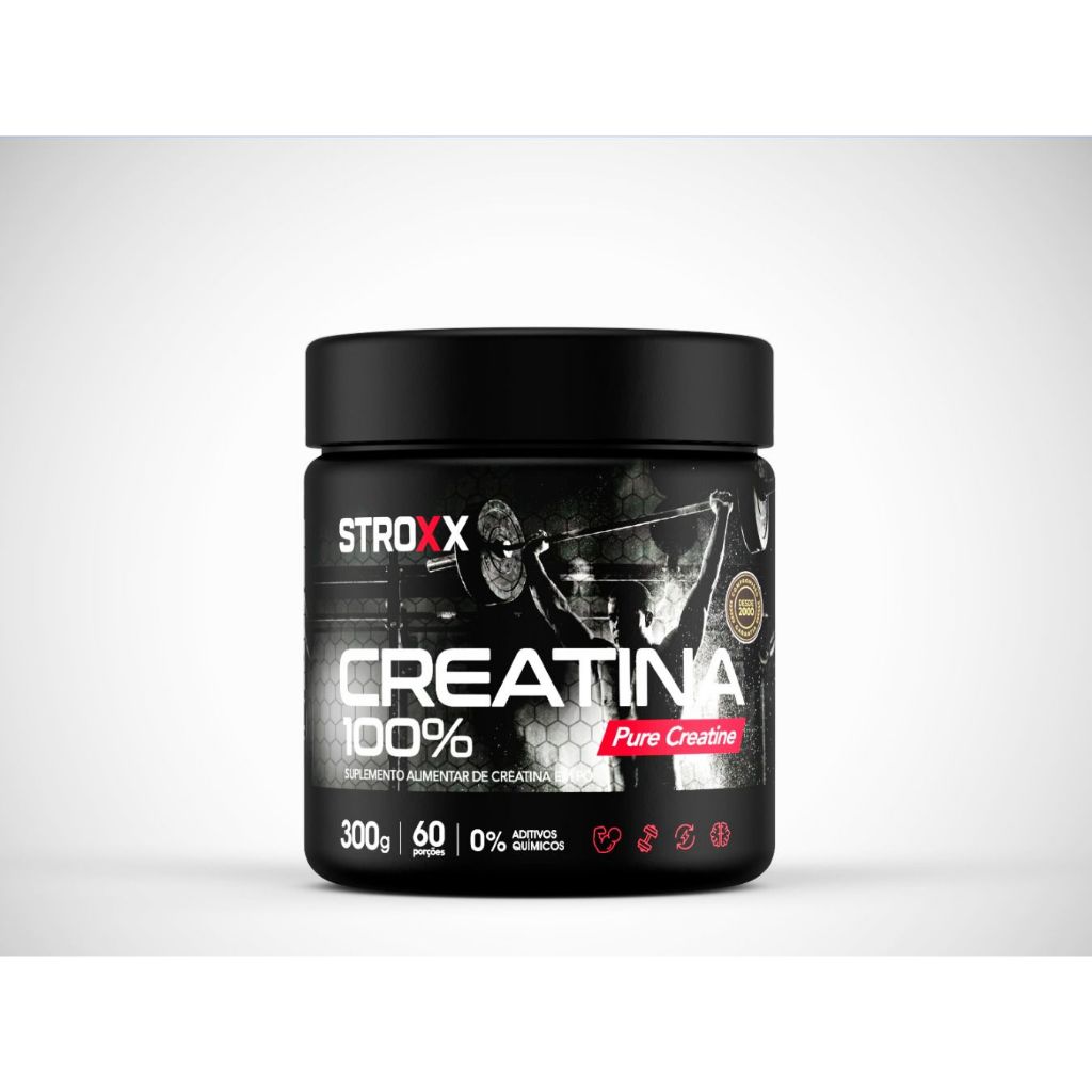 Creatina Monohidratada 100% Pura STROXX 300g Creatina Premium Alta Pureza Ganho de Força Academia