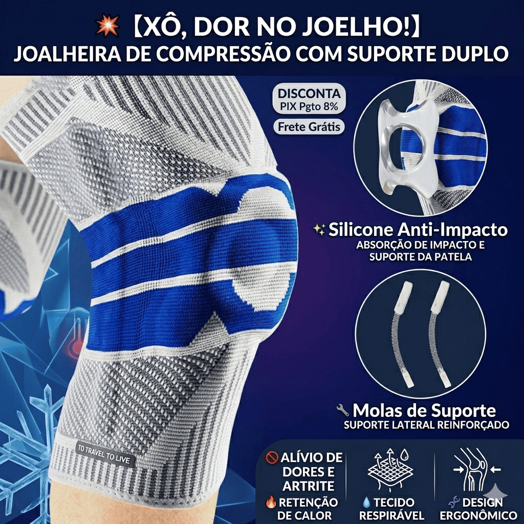 【JOELHEIRA ESPORTIVA】Joelheira de Compressão com Suporte de Molas, Amortecimento de Silicone para Corrida e Academia