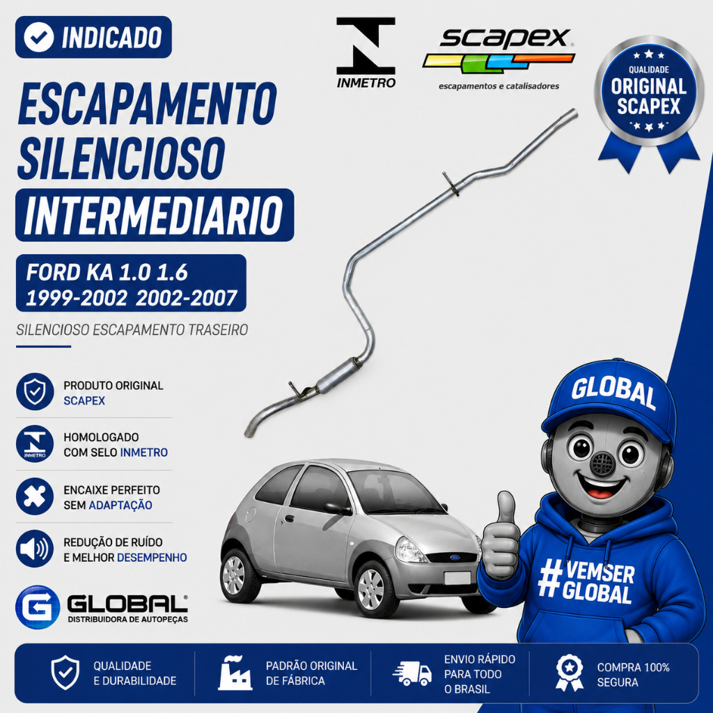 Escapamento Silencioso Intermediario do Ford KA 1.0 1.6 1999-2002 2002-2007 Original Scapex