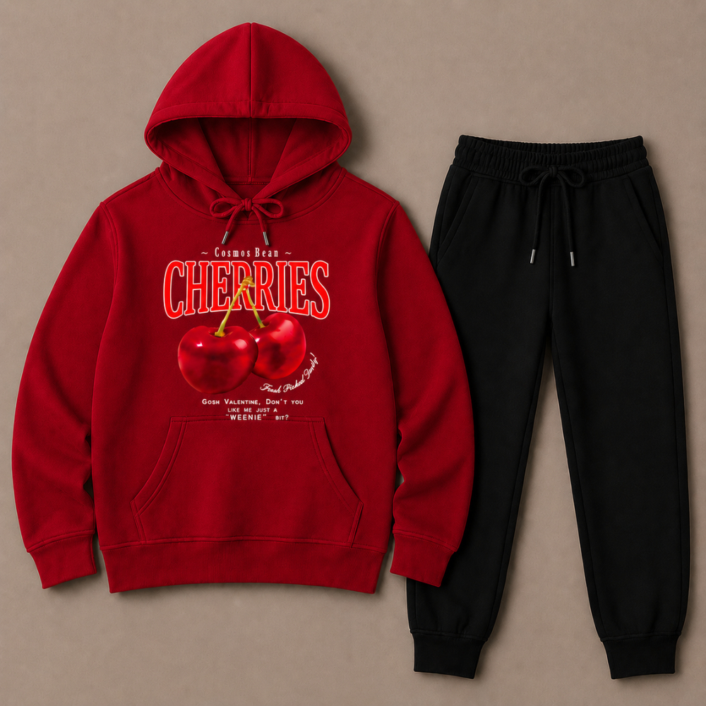 Conjunto Moletom Infantil Canguru Cereja Flanelado Inverno Moda Blogueira Menina