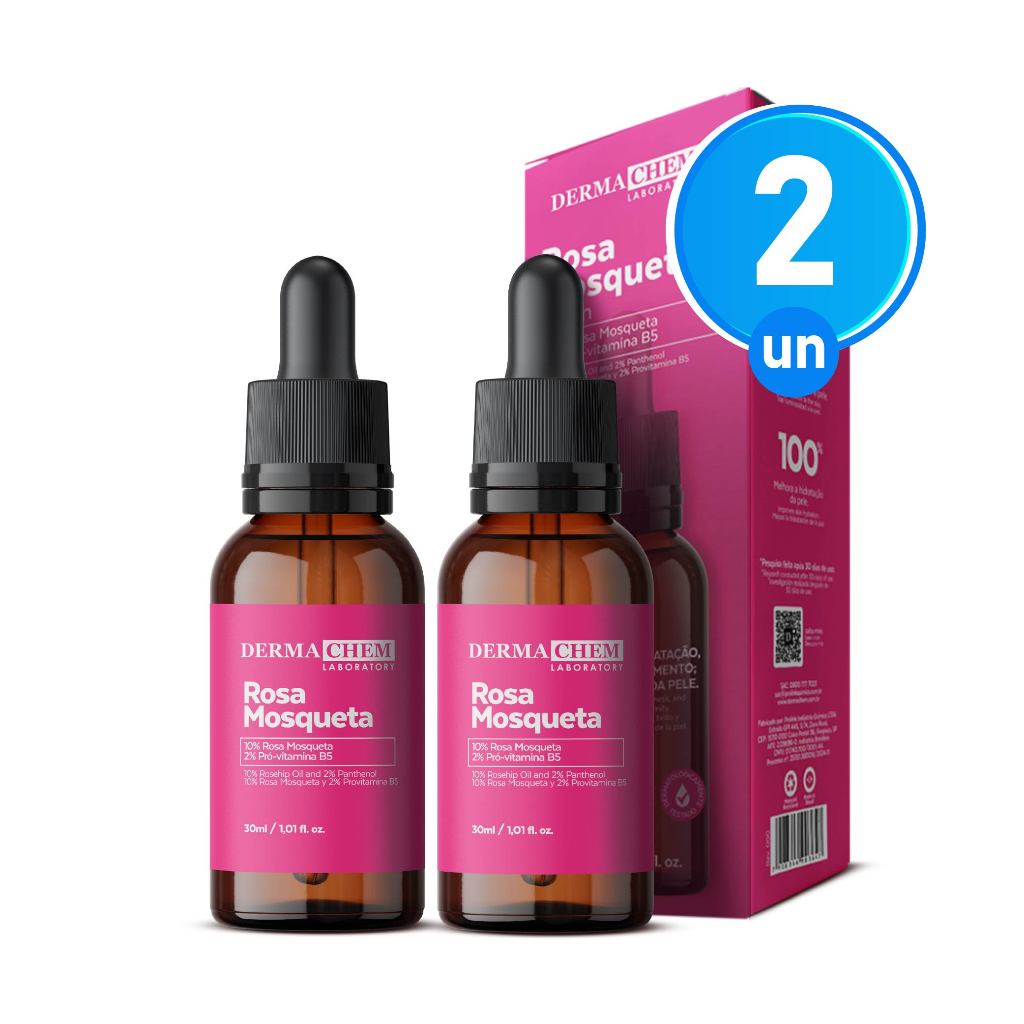 Imagem Kit 2 Sérum Facial Rosa Mosqueta 30ml Hidratação Renovação e Clareamento da Pele Dermachem