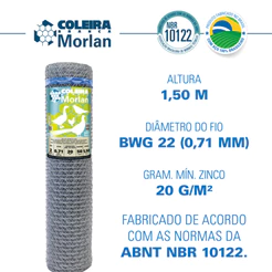 Tela Coleira Branca Morlan para Galinheiro 2x22x1,50m 50m