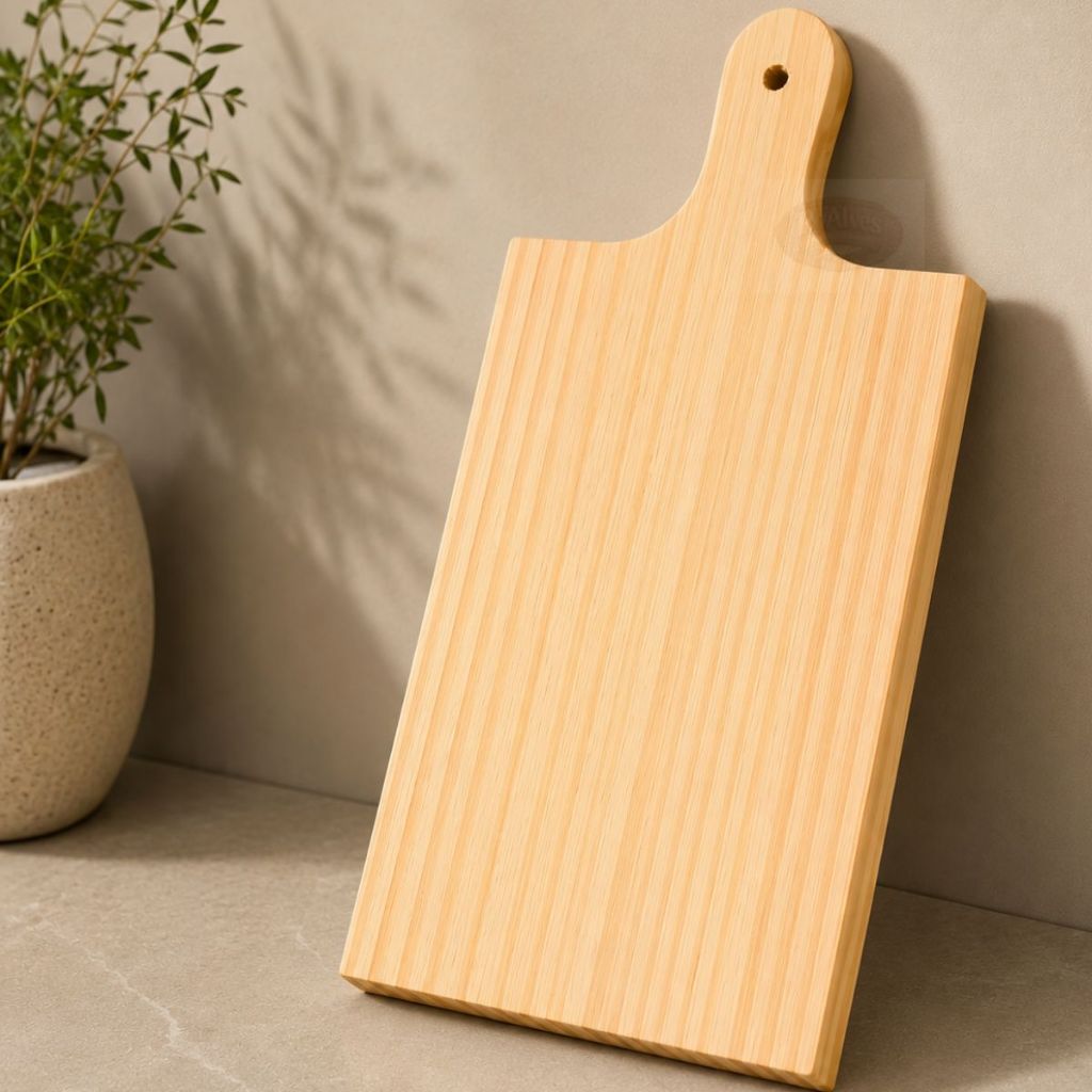 Tábua de Madeira Pinus Premium para Cozinha, Churrasco e Frios Cantos Quadrados Acabamento Liso Resistente e Decorat