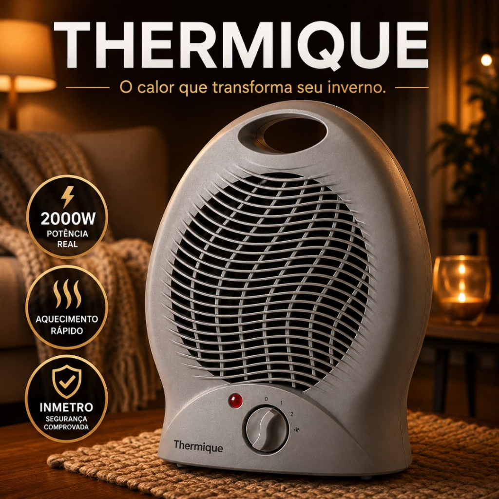 Aquecedor Eletrico Portatil Alta Potencia 2000W 220V, 1000W 127V Compacto Seguro Cinza