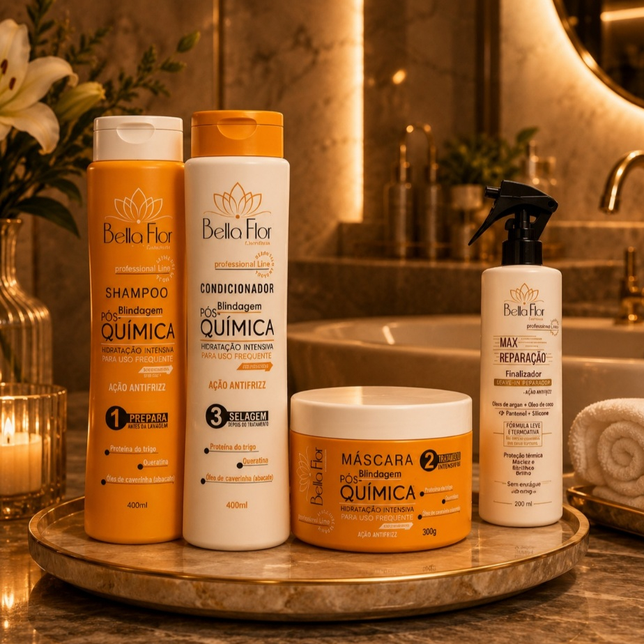 Kit Bella Flor Pós Química + Max Reparação 4 Produtos Profissionais para Hidratação e Reparação Capilar