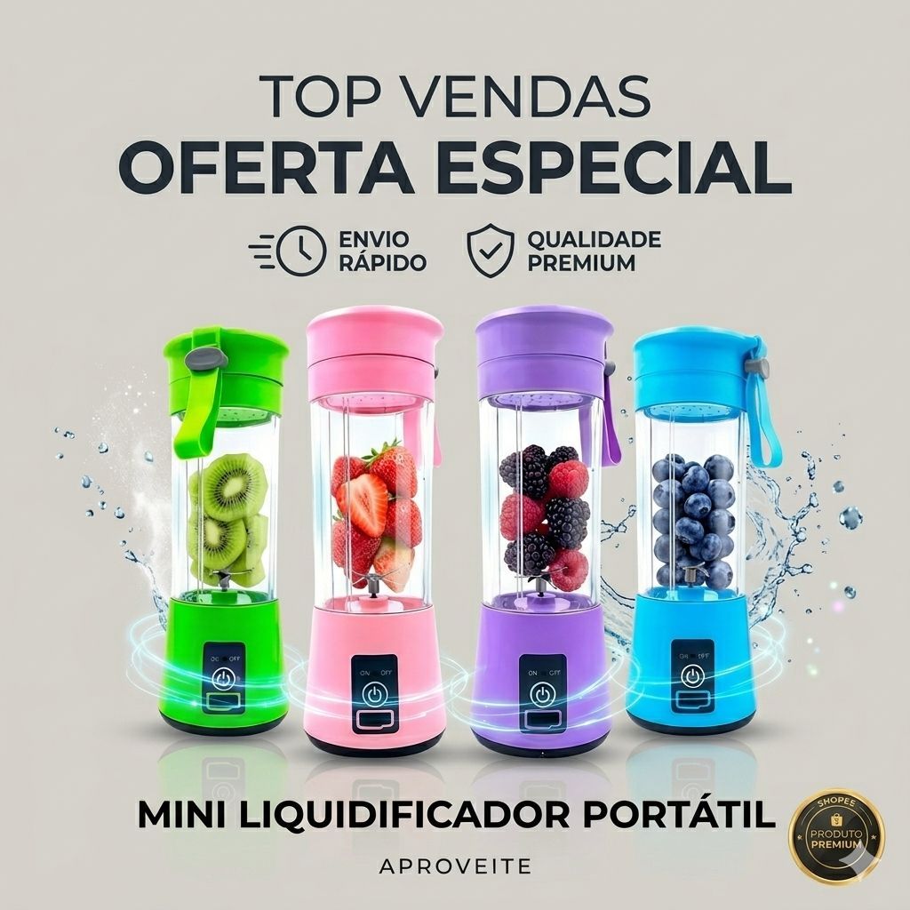 Mini Liquidificador Portátil Recarregável 380ml USB – Mixer de Sucos e Vitaminas