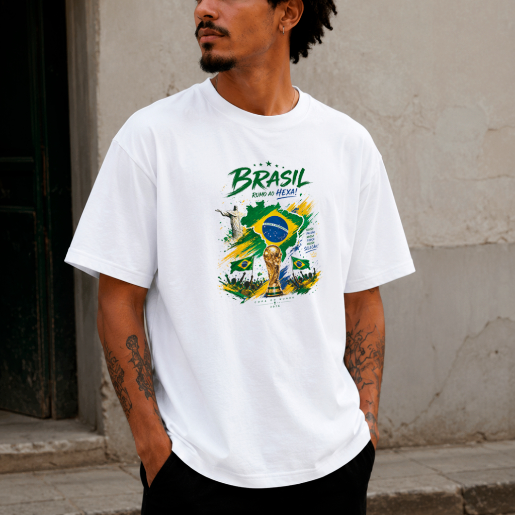 Camisa Camiseta Unissex Brasil Rumo ao Hexa | Copa do Mundo | Estampa Premium Futebol | P ao EXG