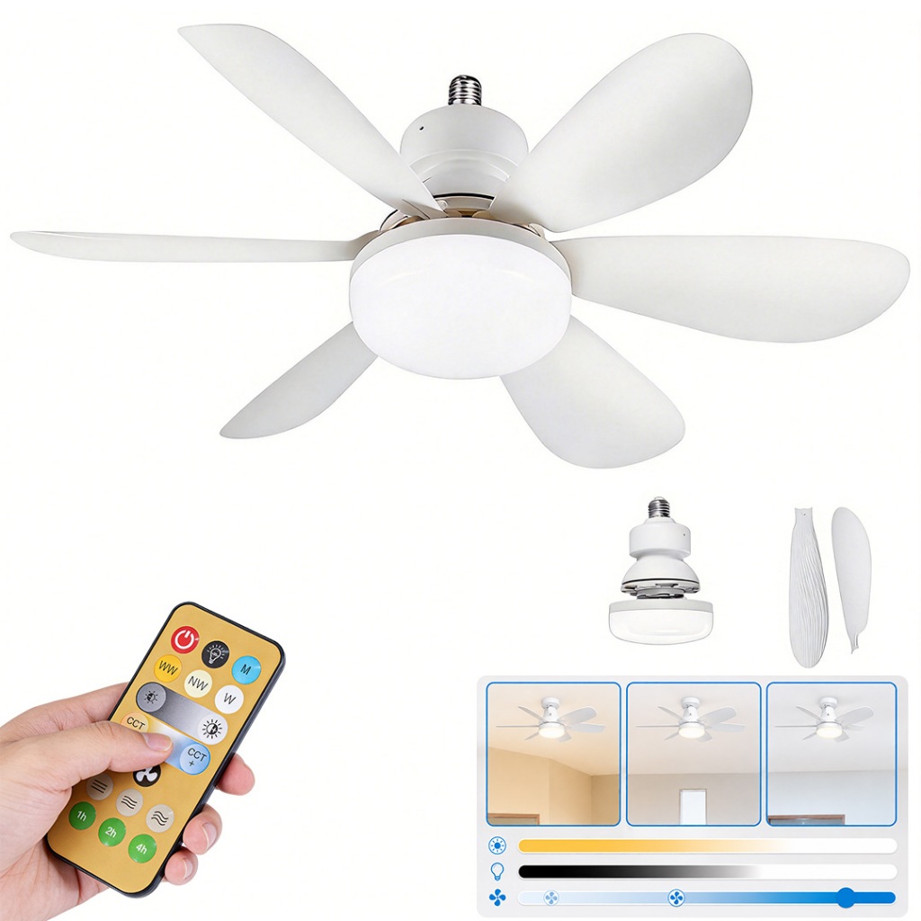 Ventilador de Teto LED 60W com Controle Remoto 6 Hélices Silencioso Bivolt