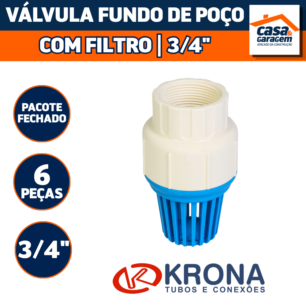 Kit Com 6 Válvula Fundo De Poço Com Filtro 3/4" 960 Krona